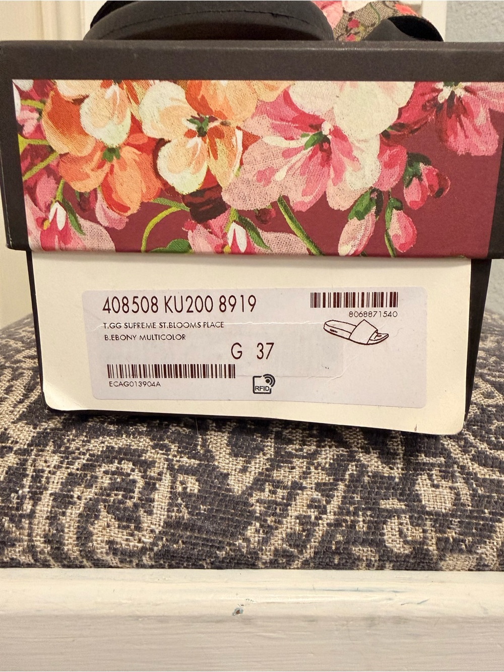 GUCCI Bloom Floral Canvas Black Slide Sandals - size 37 - Picture 2 of 6